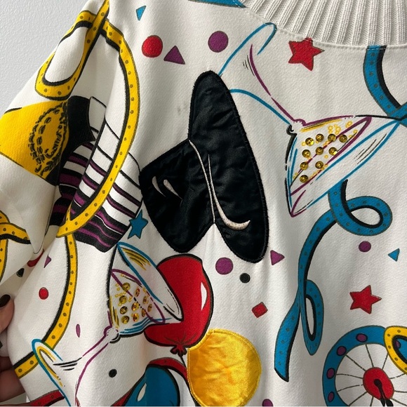 Vintage Architect White Mock Neck Party Themed Cotton Blend Sweater Large - Picture 4 of 9